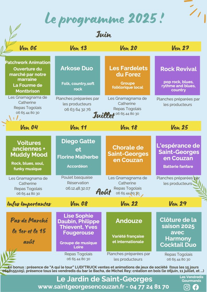 Programme marché estival Saint Georges en Couzan